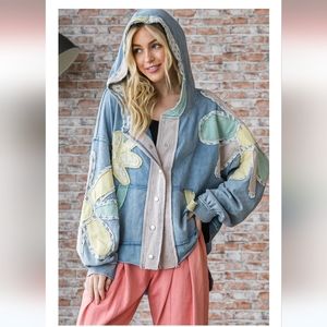 Mauve Washed Patch Detail Pullover Hoodie